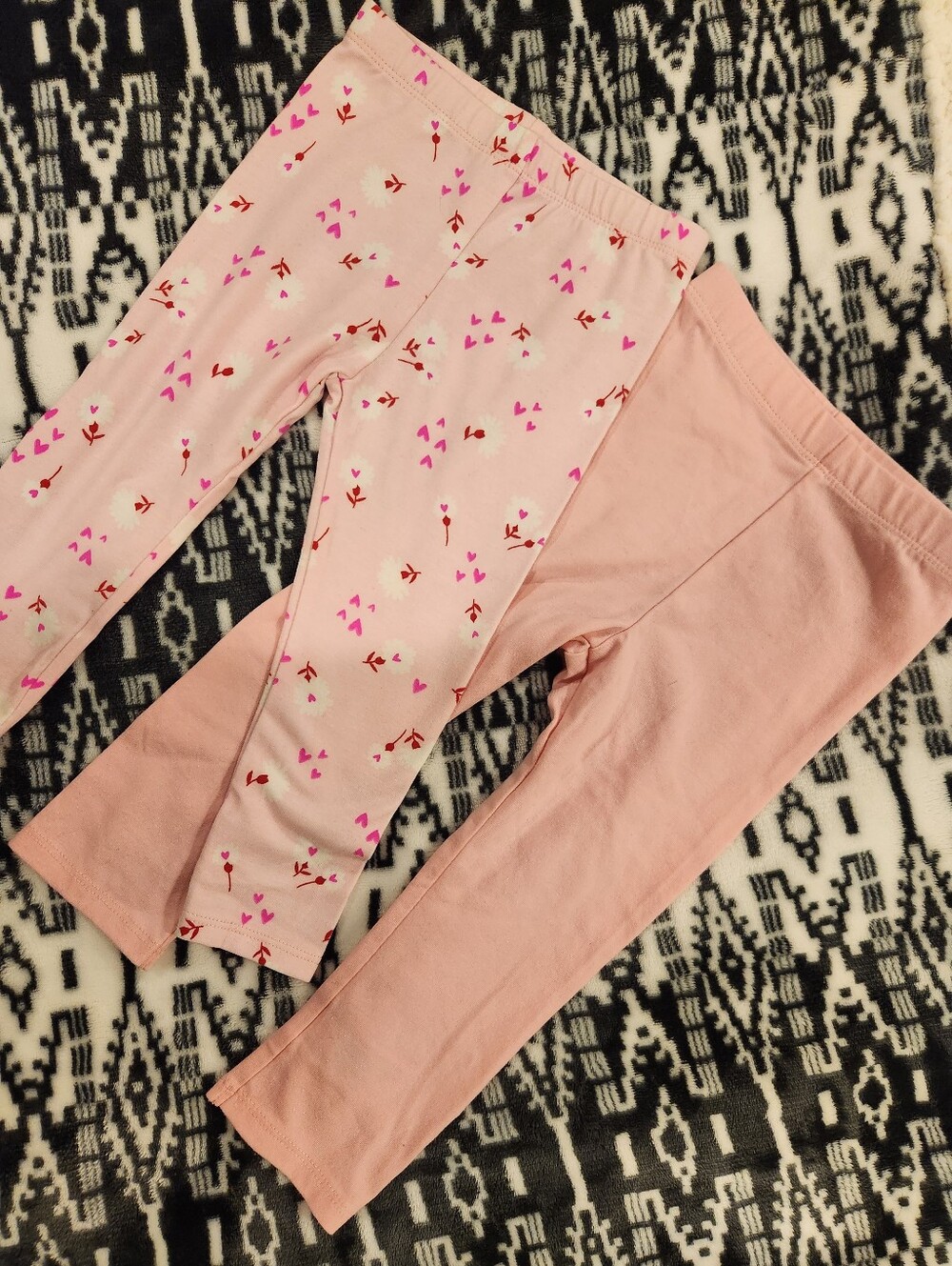 Girls' Pink Heart Print and Solid Pink Leggings - Pack of 2, Size 18M
